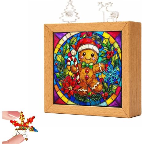 Irovami Veilleuse puzzle en acrylique sur le thème de Noël lampe décorative style vitrail / Bonhomme en pain d'épice (1/5)