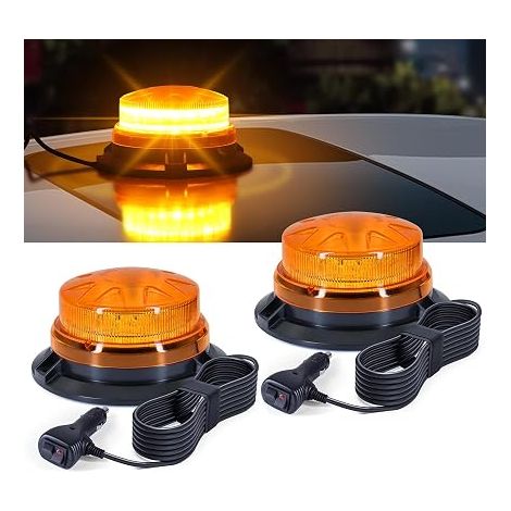 LED Beacon Light 9-60V Orange 3m Cable and Double Switch for Forklifts, Tractors, Trailers, UTVs, SUVs – Construction Sites and Road Traffic (1/5)