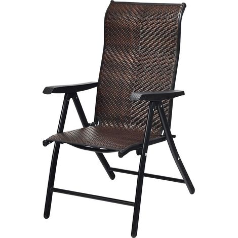 COSTWAY Chaise de Jardin Pliante en Rotin, Fauteuil d’Extérieur avec Dossier Réglable et Cadre en Métal, Chaise de Salle à Manger pour Patio, Terrasse, Balcon, Marron (1, 58 x 69 x 112 cm) (1/5)