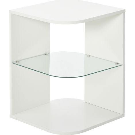 Mesita auxiliar moderna Irovami de tres niveles con 2 estantes de almacenamiento, ideal para la sala de estar o el dormitorio, color blanco