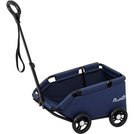 Passeggino per cani pieghevole con borsa e cuscino, acciaio e tessuto Oxford, blu scuro, 53x45x28 cm