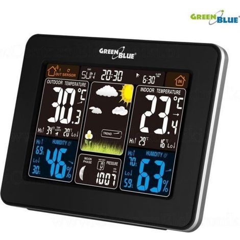 Station météorologique sans fil avec écran LCD capteur extérieur Horloge DCF Phases de lune visible noir noir STATION METEO (1/3)