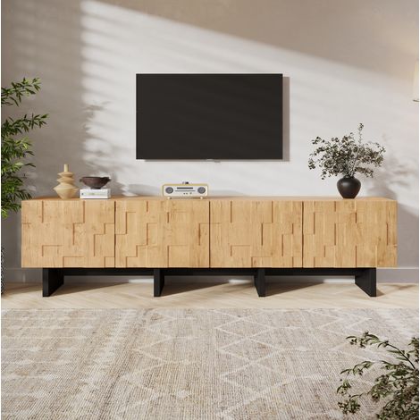 TV Lowboard (180x38.5x45 cm), für Fernseher bis 75 Zoll, 4 Türen, Push to Open, MDF und Spanplatte, Naturholzfarbe (1/5)