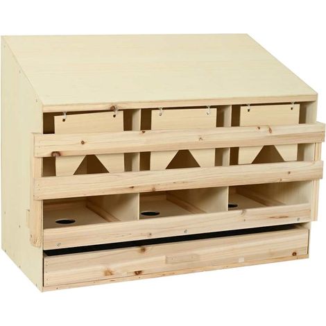 Nichoir pour poules, 3 compartiments, 93 x 40 x 65 cm, en pin massif
