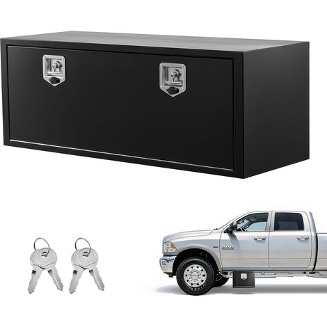 Coffre à outils sous châssis pour camionnette 1219 x 457 x 457 mm, acier robuste, serrure, clés et poignée en T, étanche, noir (1/5)