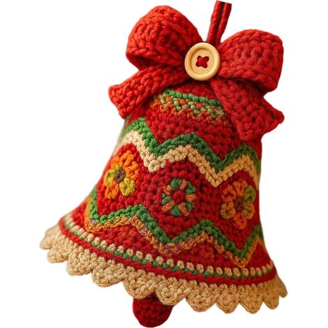 Campanas navideñas de ganchillo, decoración hecha a mano, hilo rojo