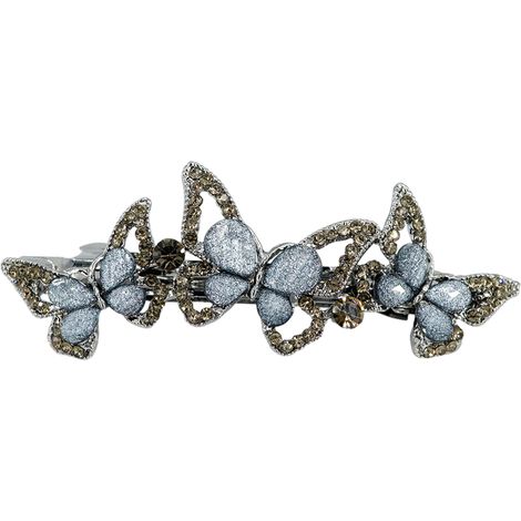 1 pince à cheveux papillon, 6,3 cm x 2,5 cm, alliage, bleu, pour cheveux mi-longs à longs (1/5)
