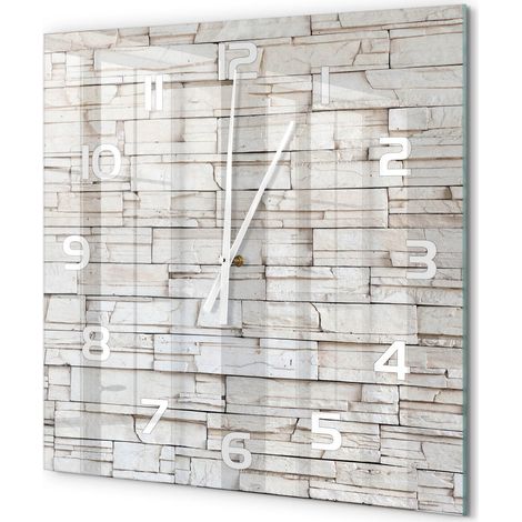 Grande Horloge Murale Carrée Cuisine en Verre Silencieuse Design Moderne Décorative Mur de pierre blanche 60x60 cm (1/5)