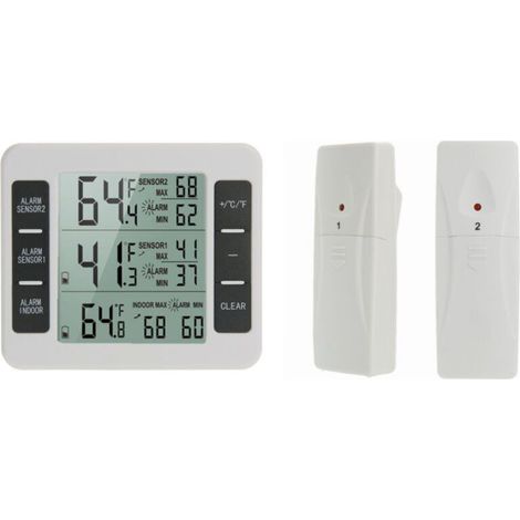Pack of 1 Wireless Fridge/Freezer Thermometer with 2 Sensors, Audible Alarm, Min/Max, Indoor/Outdoor Thermometer for Home, Kitchen, Restaurant, Bar, Cafe (1/5)
