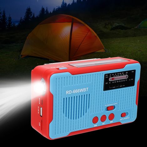 Radio de survie solaire et manivelle AM/FM, lampe torche LED bleue RD-666WBT