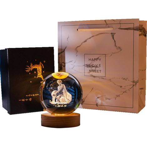 Boule En Verre Avec Base Lumineuse - Veilleuse LED Chaude Pour Enfants - Motif Constellation - Diamètre 60 mm - 1 Pièce (1/5)