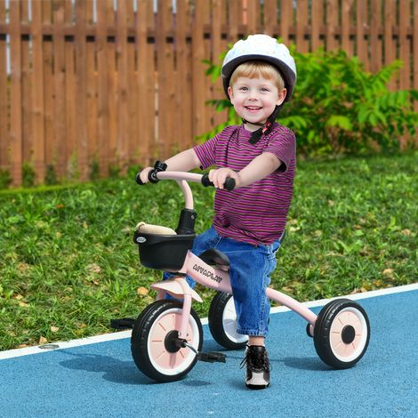 Rose - Tricycle pour enfants de 2 à 5 ans avec siège réglable, vélo pour enfants avec panier et cloche, 70,5x53x58 cm