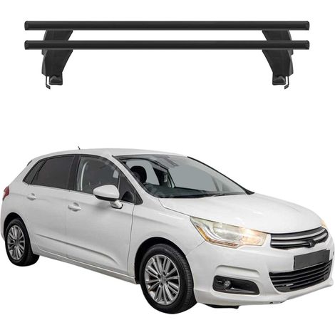 OMAC Barres de toit transversales en aluminium pour Citroën C4 2010-2018 – Antivol – Rainure en T – Testées City Crash – Charge Max 50 kg Noir (1/4)