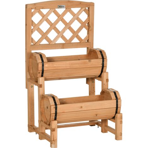 Bac à plantes surélevé en bois avec treillis 45 x 45 x 80 cm jaune pour jardin, terrasse, balcon (1/5)