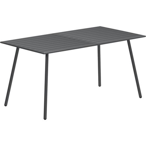 Rectangle Garden Table with Slat Top, Steel Frame, Outdoor Table for 6 Person, 150 x 80 x 74 cm, Grey (1/5)