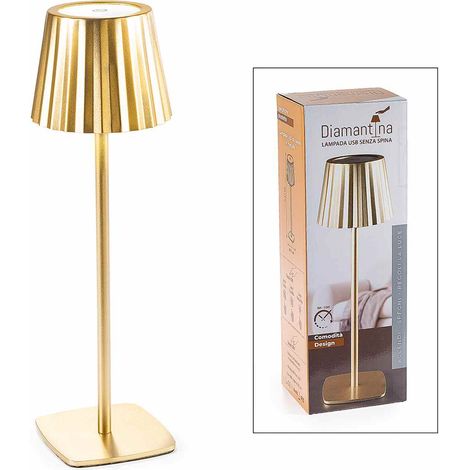 Diamantina, lampada LED da tavolo in metallo, si accende con un tocco e si ricarica con cavo USB incluso, Ø 11 cm x 37 H