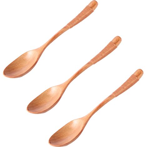 Cuillère En Bois - Manche Long - Pour Riz Et Dessert - Lot De 3 (1/5)