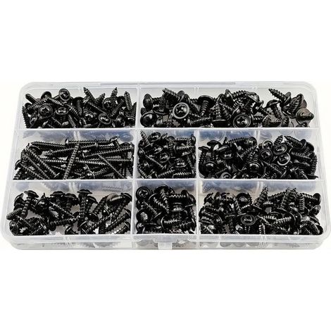 340pcs Screw to sheet black autopercante,Screw autotaraudeuse in Steel to Carbon steel Screw to head flat Kit of Attachment of Wood Cross-Head Size: M3.0-M4.8 (1/5)