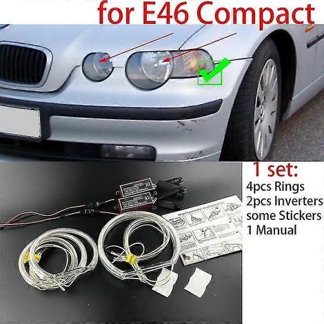 Hochwertiges CCFL-Angel-Eyes-Kit mit warmweißem Halo-Ring für BMW E46 3er 316i, 318i, 320d, 320i, 323i, 325i, 328i, 330i (Demon Eye – E46 Compact)
