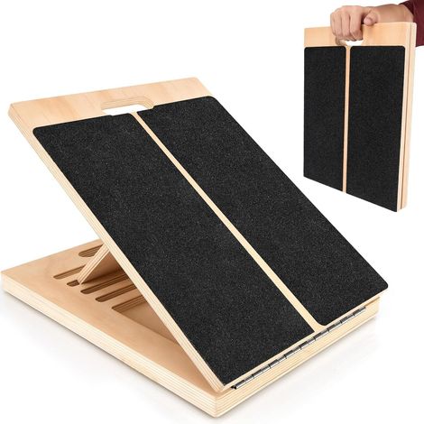 Planche inclinée réglable - Planche inclinée - Planche d'étirement - Coussin pour squats - Planche d'équilibre - Pour étirements des mollets et squats - Bois - Couleur bois naturel (1/5)
