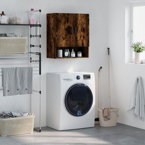 Armoire murale, Placard de Rangement Toilettes, Meuble Haut de Salle de Bain chêne fumé 60x31x70 cm bois d'ingénierie LKOWF90346 (1/5)
