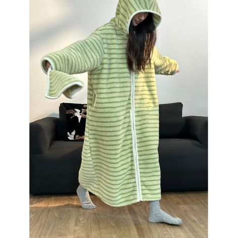 Peignoir en polaire ultra douce à imprimé animal et fermeture éclair, 118 cm, vert (1/3)