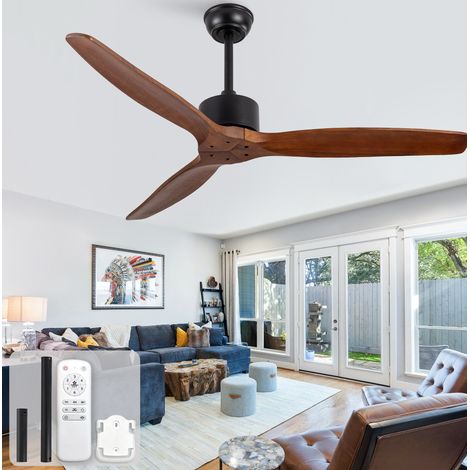 Ventilateur de plafond 52 pouces sans lumière, 3 pales en bois, télécommande, REDOM (1/5)