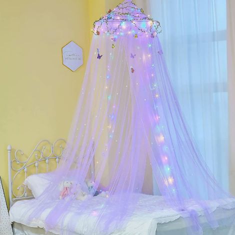Zanzariera a cupola con installazione gratuita, tenda da letto, decorazione anti-zanzariera con luce LED, 60250 cm, decorazione fai da te, viola (1/5)
