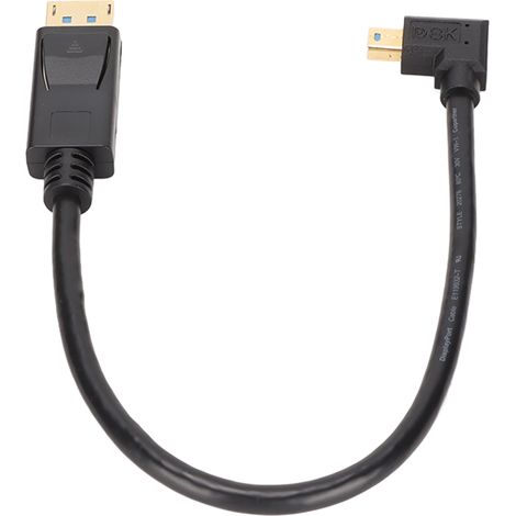 Câble Mini DisplayPort avec un coude à 90 degrés vers DP, reliant la carte graphique au moniteur (8K@60Hz, 4K@144Hz), transmission bidirectionnelle DisplayPort 1.4, coude à droite. (1/5)