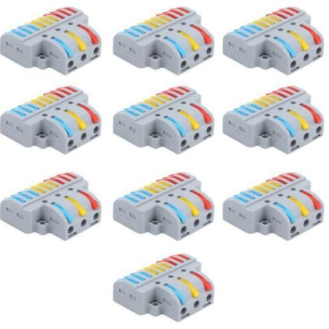 Borne À Pince De Bloc De Fil - 3 Entrées 9 Sorties - 450 V - 32 A - Pour Câblage Électrique Rapide - 10 Pièces (1/4)