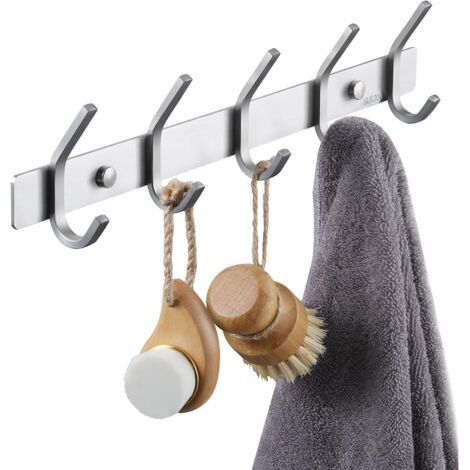 Porte Manteau Salle de Bain à 5 Crochets Porte Manteau Acier Inoxydable SUS304 Patère Salle de Bain Fini Brossé, AH203H5-2 (1/5)