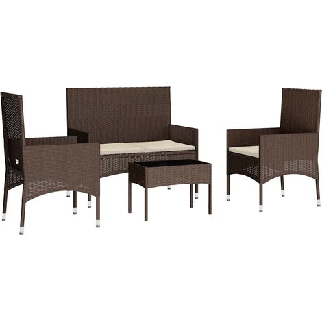 Set muebles de jardín 4 piezas y cojines ratán sintético marrón vidaXL (1/5)