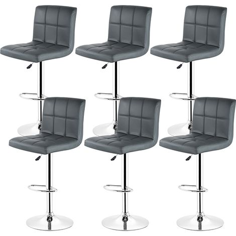 Tabouret de Bar Lot de 6 Chaises de Bar Reglable en Hauteur Tabourets de Cuisine en Similicuir avec Dossier et Repose-Pieds Rotatif à 360° - Gris (1/5)