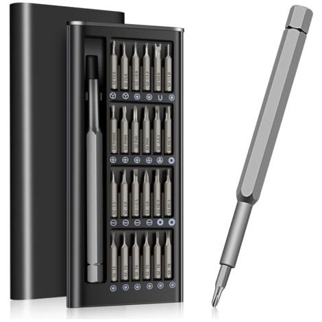 BUNTHAUS Generic Kit de tournevis de précision 25 en 1 Mini kit d'outils de réparation magnétique multifonction pour appareils électroniques, ordinateurs portables, montres et plus encore, noir, plat (1/5)