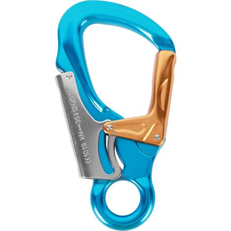 Mousqueton D 35KN Escalade Alpinisme, Mousquetons de Sécurité Résistants pour Descente en Rappel et Via Ferrata, Bleu Ciel et Doré (1/5)