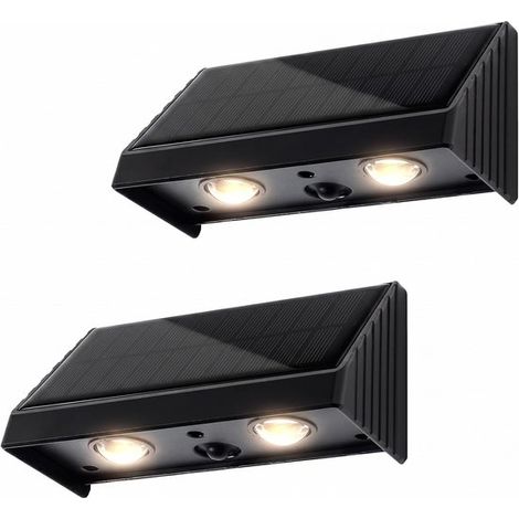 Panneau solaire extérieur pour mur/clôture/boîte aux lettres/adresse - étanche, lumière blanc chaud 3000K, avec capteur crépusculaire, lot de 2 (1/5)