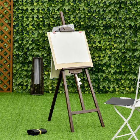 Cavalletto da pittura in legno con angolo regolabile a 75°, treppiede e pennello per tele, 51,5x71,5x134,5 cm, caffè.