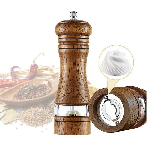 1pcs Set De Moulin Poivre Et Sel En Bois D'acacia - Salires Et Poivrires Manuelles, Rangement Et Organisation De Cuisine 16,5 Cm (1/5)