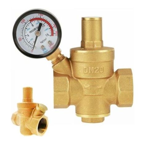 Adjustable Brass Water Pressure Reducer DN20 - Built-in Pressure Gauge - Maximum Load 16kg/cm² - Horizontal/Vertical Installation - DN20-3 (1/5)