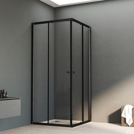 Schwarzer Duschkabine 75x75 cm Schiebetür Duschabtrennung Eckeinstieg Doppel Schiebetür 6mm ESG Sicherheitsglas, Duschwand Höhe 185cm, LINKS & RECHTS MONTIERBAR