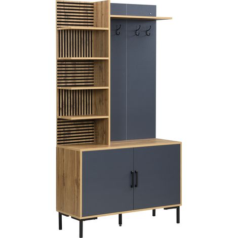 ELVMI Garderobenschrank mit 4 Seitenregalen und Haken, aus Spanplatte, Natur, 100 x 40 x 190.5 cm (1/4)
