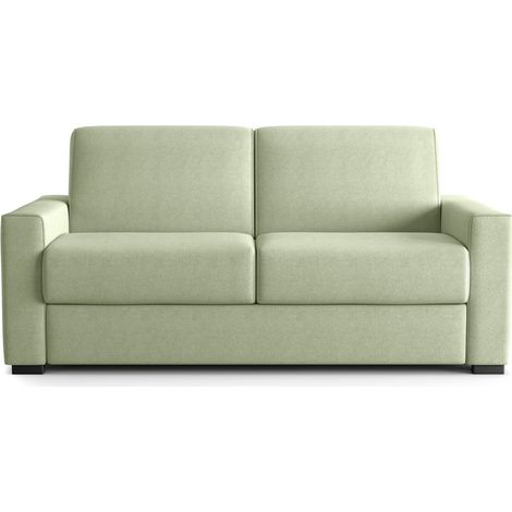 Canapé droit convertible 3 places en tissu chenille vert sauge - ouverture express - Anzio (1/5)