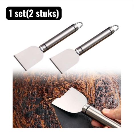 Ensemble de 2 grattoirs multi‑usages en acier inoxydable 304 argentés, pour four, plaque de cuisson, réfrigérateur et plan de travail, éliminent graisses brûlées, glace et étiquettes (1/5)