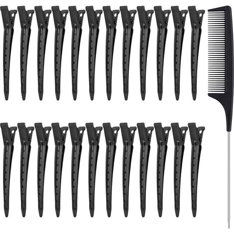 Schwarzes Haarspangen-Set, 24-teilig + Kamm, 3,5-Zoll-Entenschnabel-Haarspange mit (1/5)
