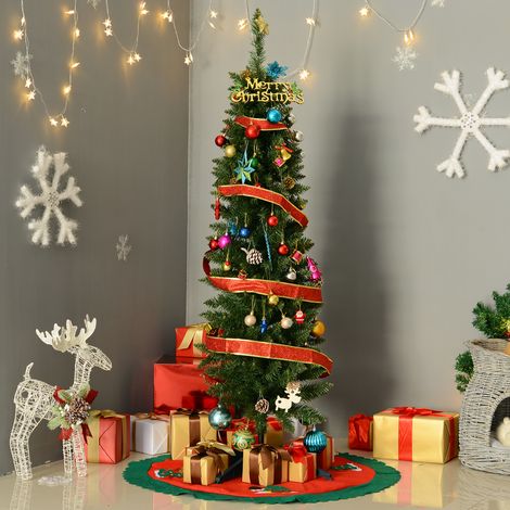 Vert - Sapin de Noël artificiel étroit de 150 cm doté de 294 branches et base amovible Facile à assembler (1/4)