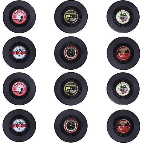 Lot de 12 sous-verres antidérapants en vinyle, idéaux pour ranger les CD et autres disques. (1/5)