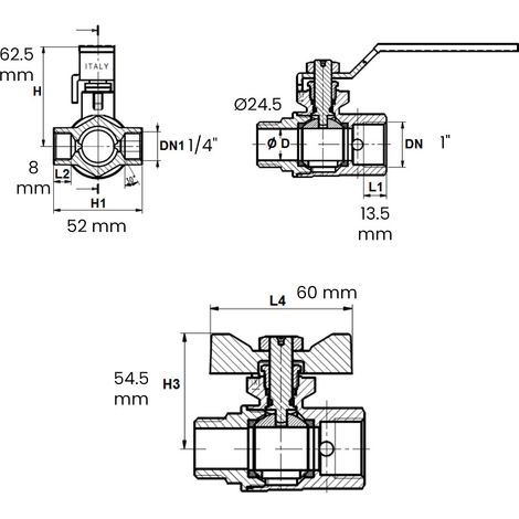 Vanne à sphère laiton 4MS NF Mâle/Femelle à purge - manette papillon - Série 550 26x34 (1/3)