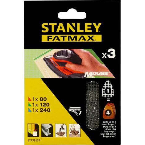 Stanley Assortiment de 3 abrasifs maille auto-aggripants grains 80, 120 et 240 STA39137-XJ (1/2)