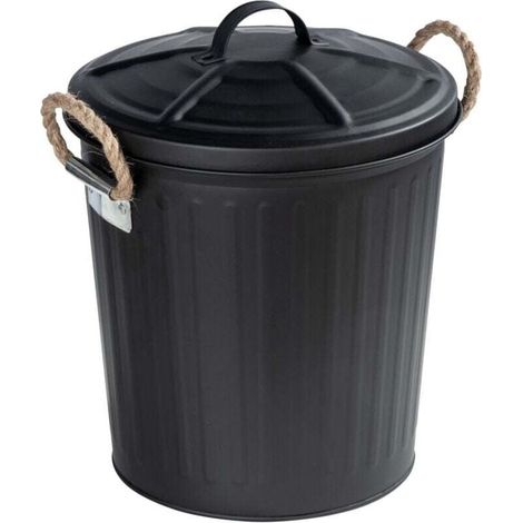 Poubelle Salle de Bain design Gara, petite poubelle salle de bain capacité 6L, acier, 24x28,5x23 cm, noir (1/2)
