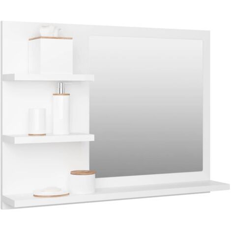 Armoire de toilette miroir blanc 60 x 10,5 x 45 cm – Bois d'ingénierie – 3 étagères pour rangement salle de bain – Style moderne (1/5)